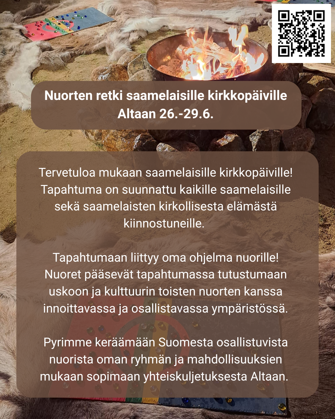 Kirkkopäivien nuorten retken mainos suomeksi.