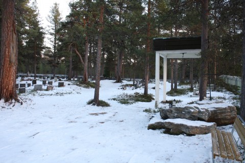 Hautakivia luonnonmukaisella hautausmaalla.